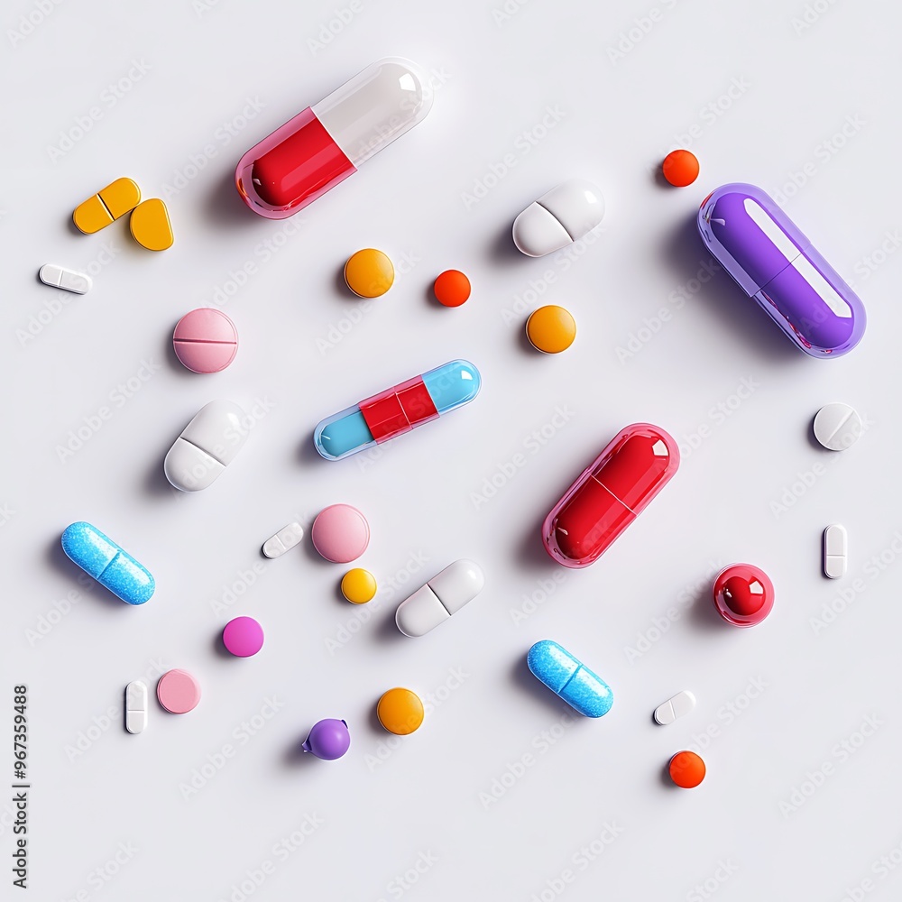 Set of Colorful Medical Pills and Capsules Various Types Isolated on White Background Set of Colorful Medical Pills and Capsules Various Types Isolated on White Background