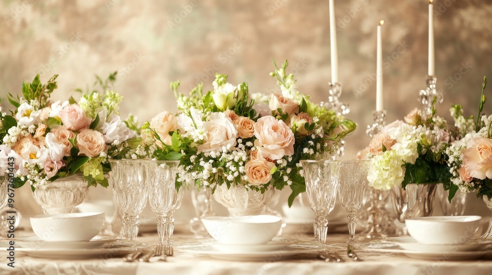 Elegant Table Setting with Flowers and Candles Elegant Table Setting with Flowers and Candles