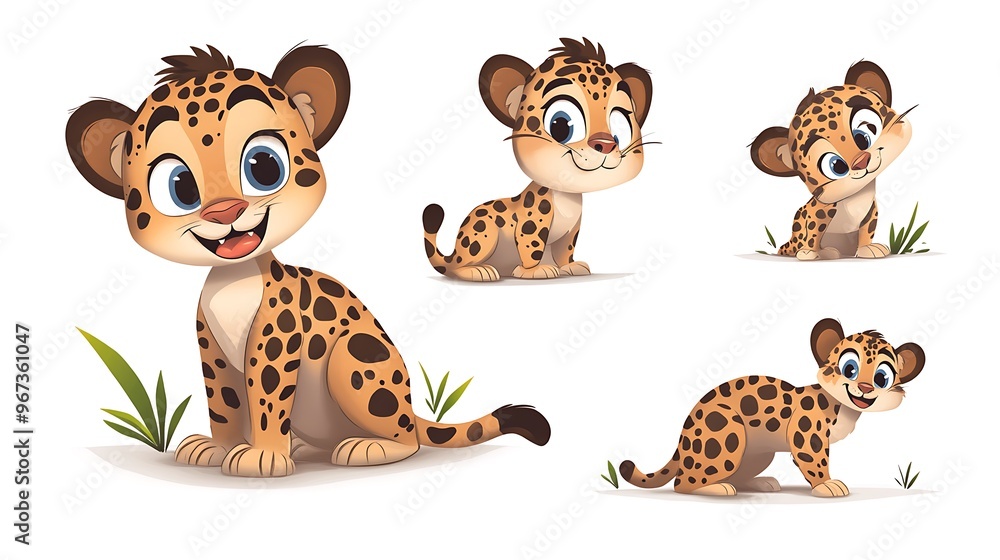A delightful set of cartoon jaguars in playful stalking and resting poses, ideal for jungle and wildlife-themed projects. A delightful set of cartoon jaguars in playful stalking and resting poses, ideal for jungle and wildlife-themed projects.