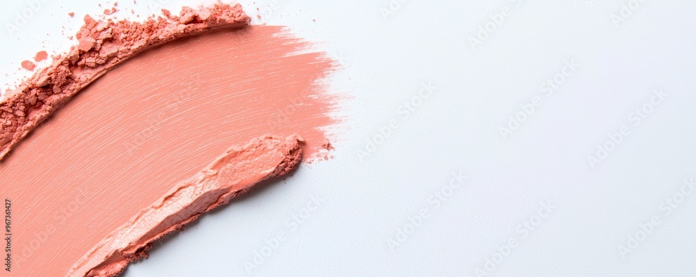 Peach blush makeup swatch spread across a white surface, showcasing rich texture and color vibrancy, ideal for cosmetics branding and beauty visuals Peach blush makeup swatch spread across a white surface, showcasing rich texture and color vibrancy, ideal for cosmetics branding and beauty visuals