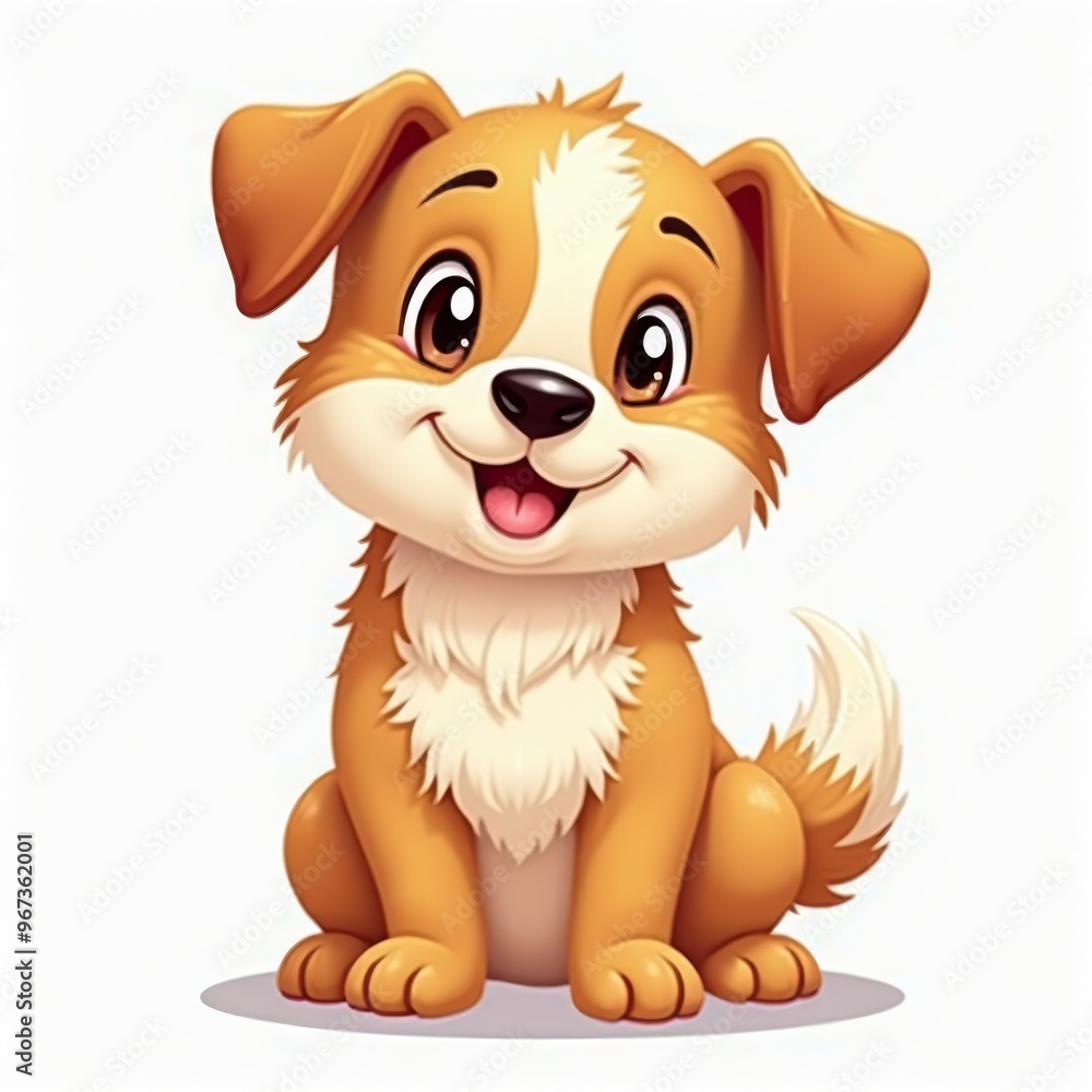Obraz premium Cute Cartoon Puppy Illustration with Big Eyes and Happy Expression, Ideal for Kids' Content and Pet-Themed Designs