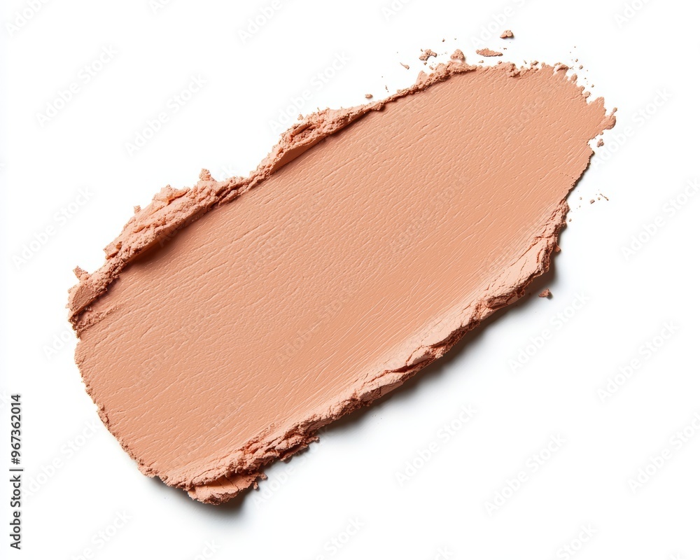 Textured peach-colored makeup powder smear on a white background, showcasing a smooth blend of soft matte and shimmer, ideal for beauty and cosmetics branding Textured peach-colored makeup powder smear on a white background, showcasing a smooth blend of soft matte and shimmer, ideal for beauty and cosmetics branding