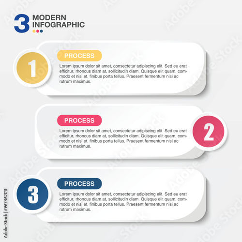 Infographic process design with icons and 3 options or steps.