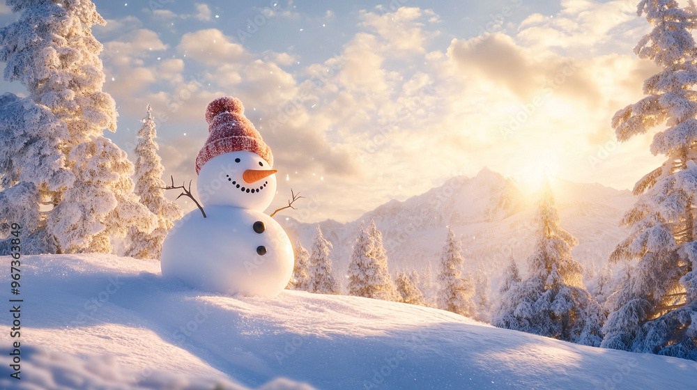 Obraz premium Winter holiday background banner cute snowman Merry christmas and happy new year