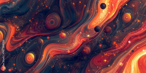 A hypnotic, abstract pattern of overlapping circles, waves, and stars in neon colors, creating a vibrant, dynamic background for self-expression