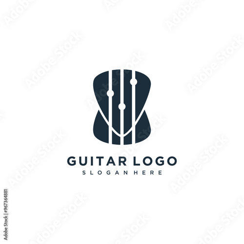 Guitar logo design icon vector with pick concept idea