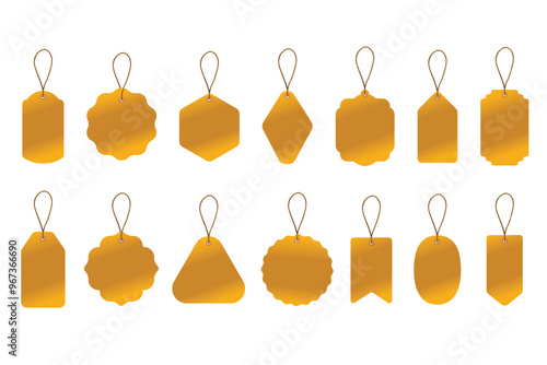 Set Of Blank Gold Discount Sale Tags, Labels, Stickers. Sale Tags For Discount Sale Promotion Vector Illustration