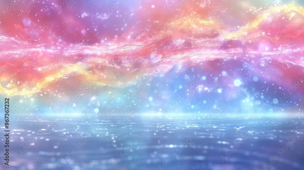 A vibrant, abstract landscape with colorful waves and shimmering reflections on water. A vibrant, abstract landscape with colorful waves and shimmering reflections on water.