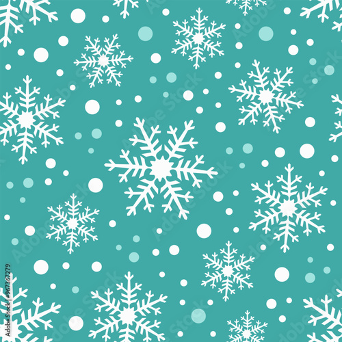 Snowflakes. Pattern with mint background