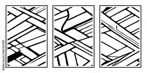 Set of 3 Abstract black and white pattern. For use in graphics. Minimalist illustration for printing on wall decorations
