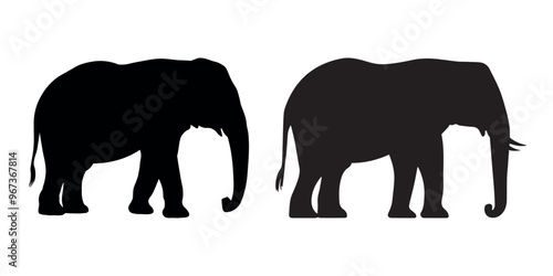 Walking Elephant Silhouette Vector Illustrations, African and Asian Elephant Shapes
