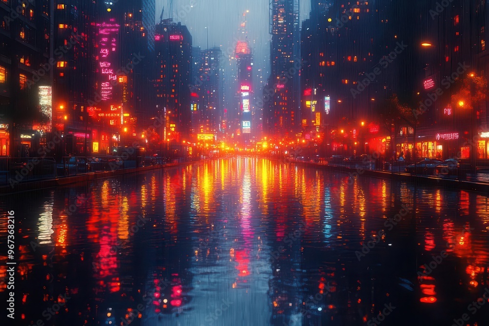 shimmering cityscape reflected in a mirrorlike river at twilight neon lights and skyscrapers creating a dazzling urban symphony shimmering cityscape reflected in a mirrorlike river at twilight neon lights and skyscrapers creating a dazzling urban symphony