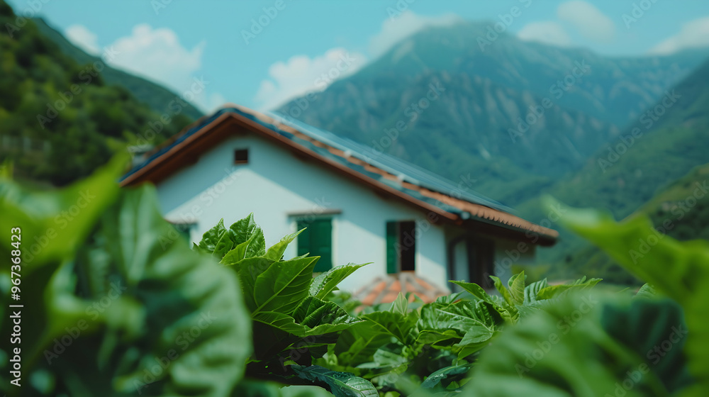 Rooftop With Solar Panels House Mountains. Rooftop With Solar Panels House Mountains.