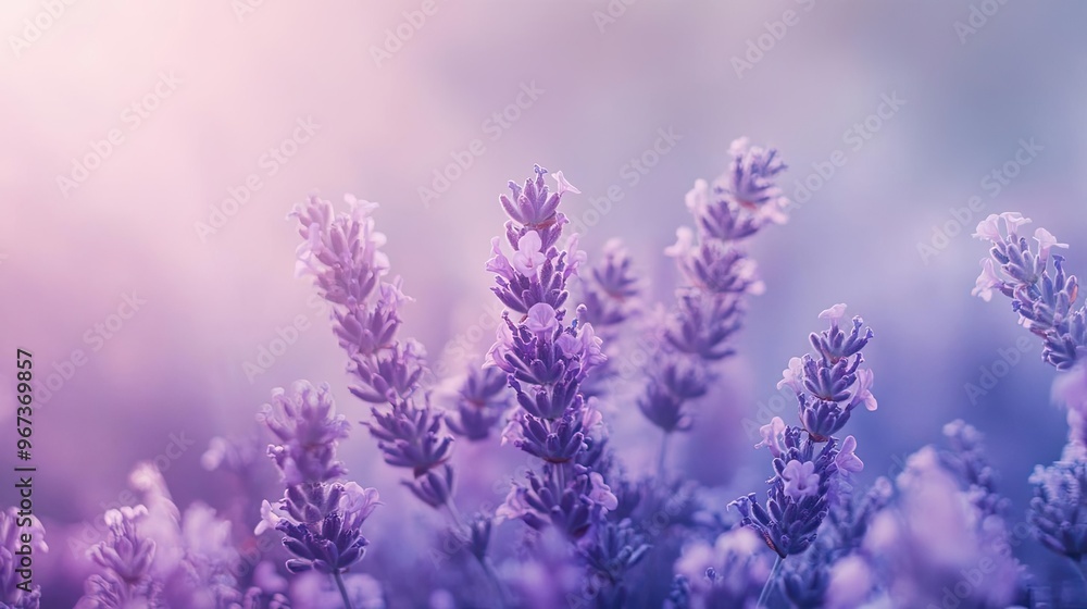 Naklejka premium A serene close-up of lavender flowers with a soft, dreamy background, perfect for relaxation and nature-themed designs.
