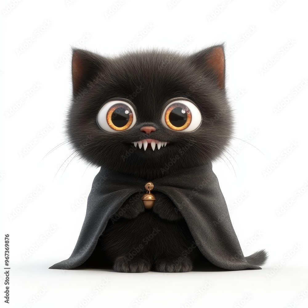 Fototapeta premium Cute Black Kitten Wearing a Cape with a Bell