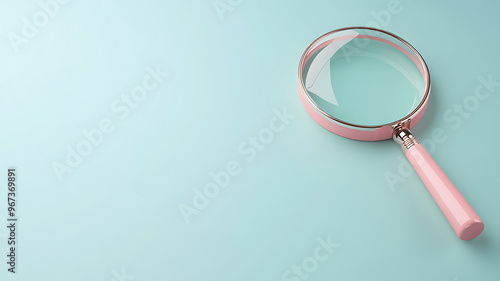 Wallpaper Mural 3D magnifying glass modern design, on pastel blue background. Torontodigital.ca