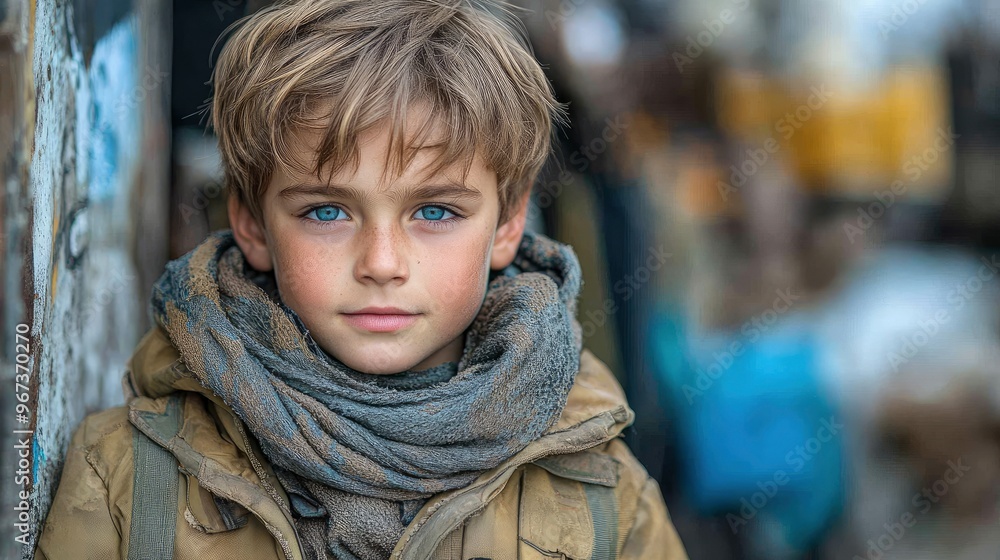 Young boy with piercing blue eyes looking directly at the camera Young boy with piercing blue eyes looking directly at the camera