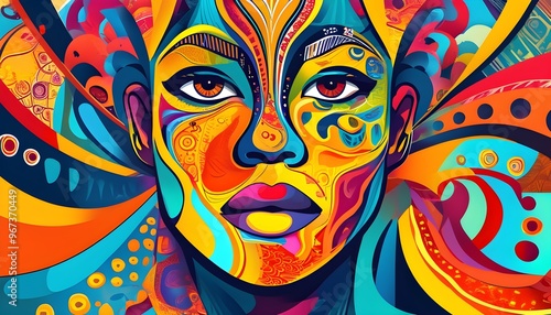 Abstract face design featuring intricate patterns and shapes, symbolizing artistic identity and self-expression