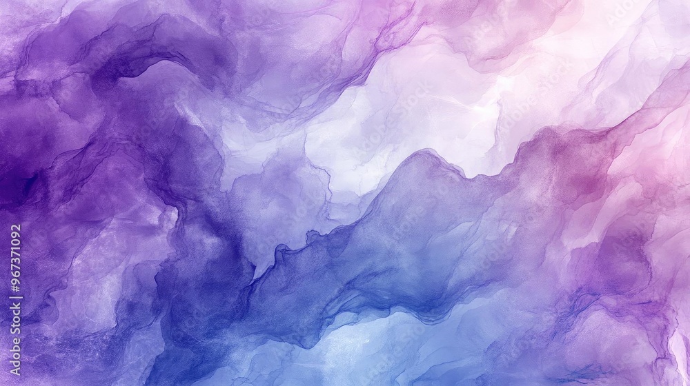 An abstract watercolor background featuring flowing hues of purple and blue, ideal for creating a calming atmosphere. An abstract watercolor background featuring flowing hues of purple and blue, ideal for creating a calming atmosphere.