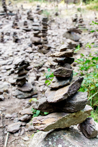 Stacked stones in the Brocéliande Forest, bretagne, France, Selective focus., close-up, background