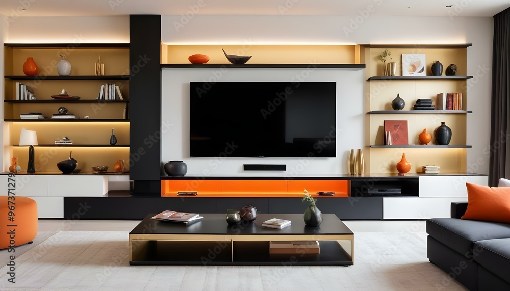 Photo modern style interior room 3d illustration Interior frame living room with colorful white sofa,led with blank frame Photo modern style interior room 3d illustration Interior frame living room with colorful white sofa,led with blank frame