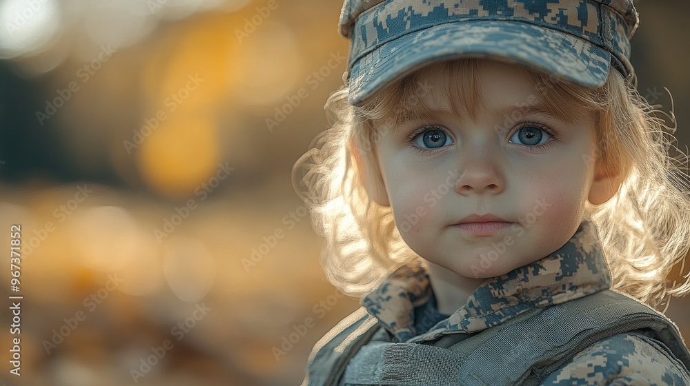 Young Girl in Military Uniform, Portrait Young Girl in Military Uniform, Portrait