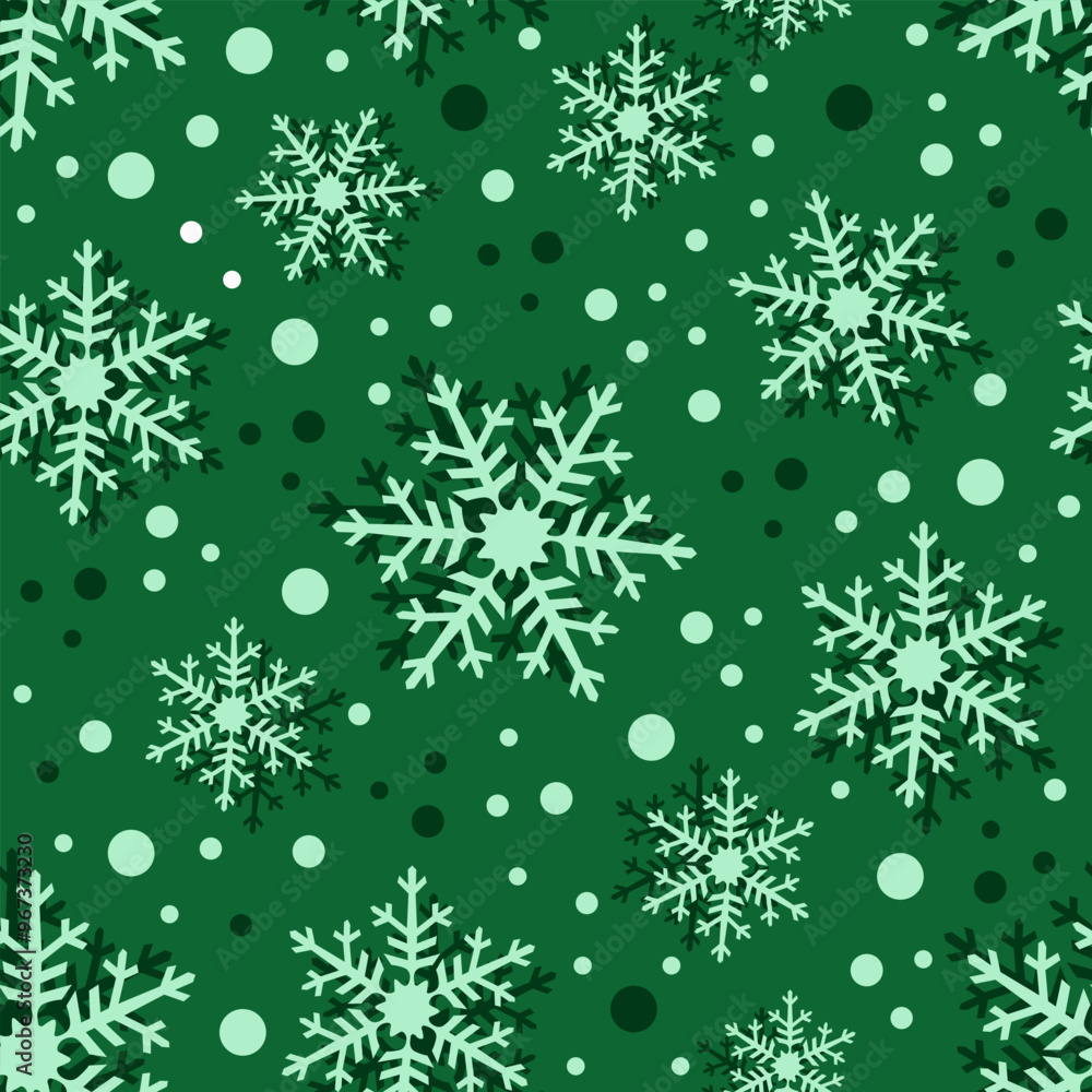 Snowflakes. Pattern with green background Snowflakes. Pattern with green background