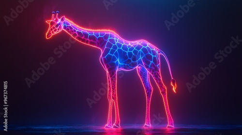 High-definition giraffe neon light image casting a colorful glow on a bustling street photo