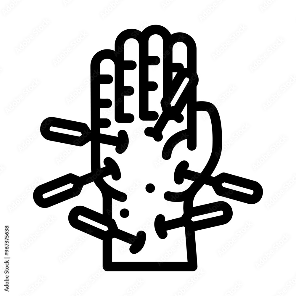 palm needles acupuncture line icon vector. palm needles acupuncture sign. isolated contour symbol black illustration palm needles acupuncture line icon vector. palm needles acupuncture sign. isolated contour symbol black illustration