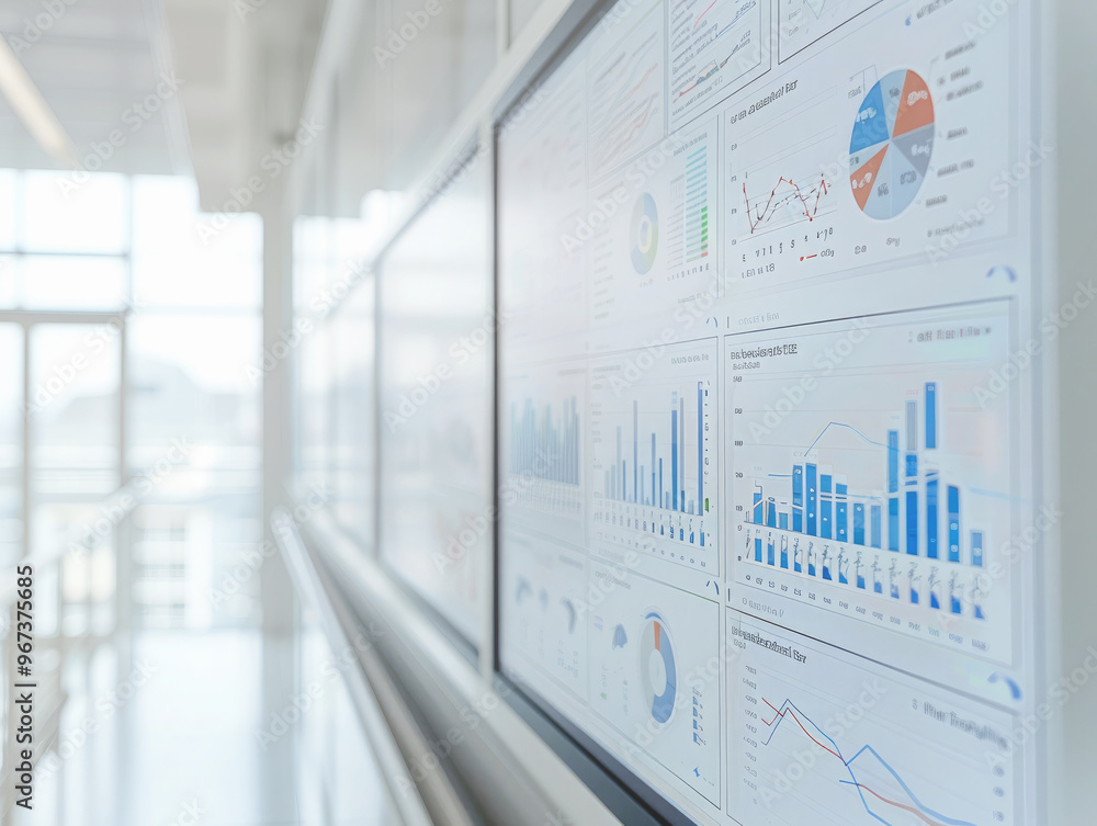 Large billboard sign showing graphs and charts. Large billboard sign showing graphs and charts.