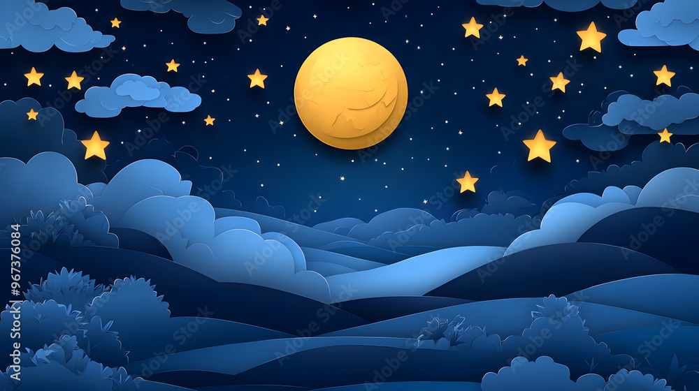 Night Starry sky with moon paper cut art background Night Starry sky with moon paper cut art background