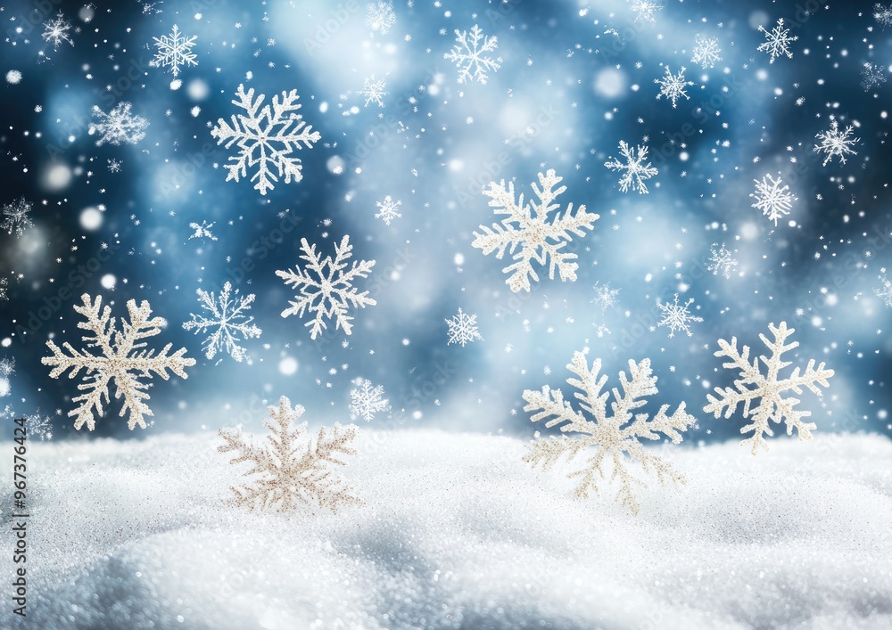 Christmas themed backdrop featuring a mix of intricate large and small white snowflakes Christmas themed backdrop featuring a mix of intricate large and small white snowflakes
