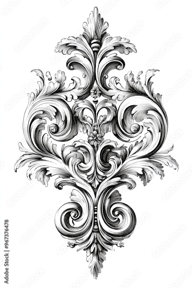 A decorative filigree divider featuring intricate swirls repeated motifs and striking patterns illustrated in a vintage line drawing or engraving style
