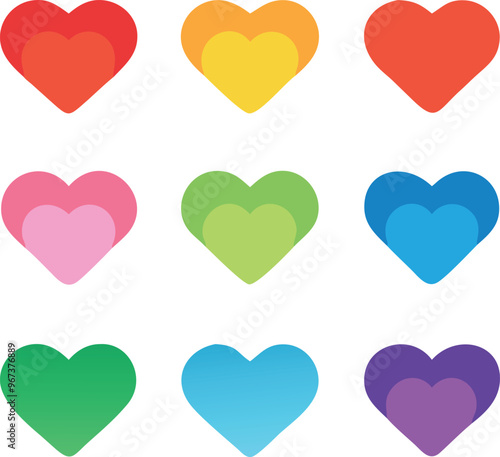 Heart Love Icon Emoji Set differennt Color Vector Collection Sign photo