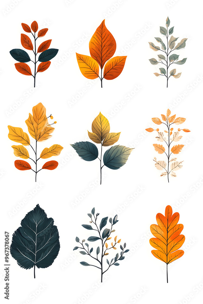 Set of autumn colorful hand drawn leaves isolated on white Set of autumn colorful hand drawn leaves isolated on white