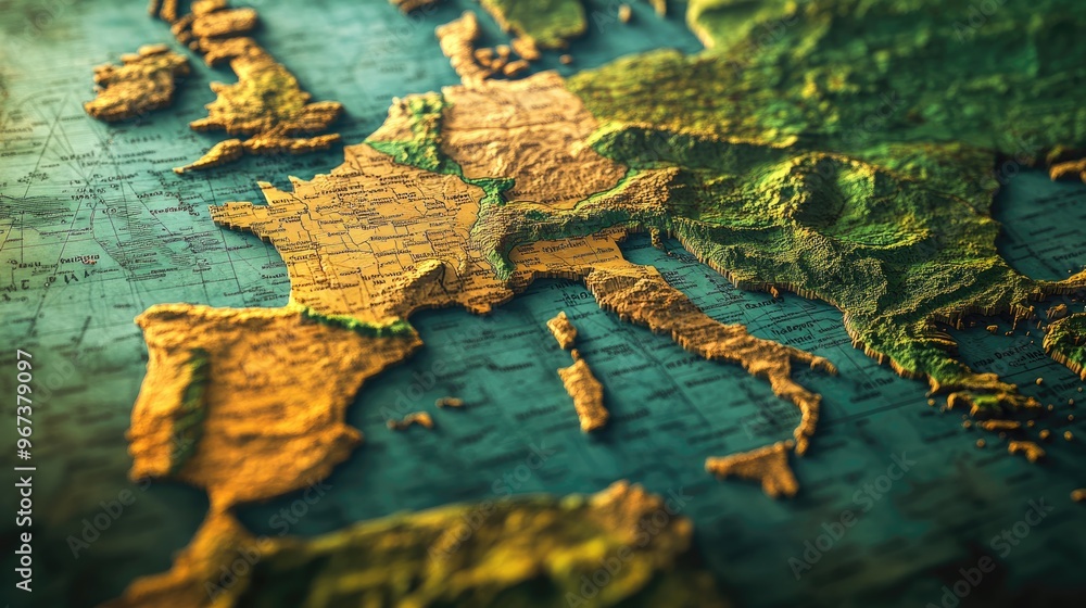 3D representation of a map showcasing regional borders 3D representation of a map showcasing regional borders