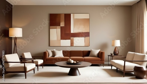 Interior living room with white sofa . 3D rendering.