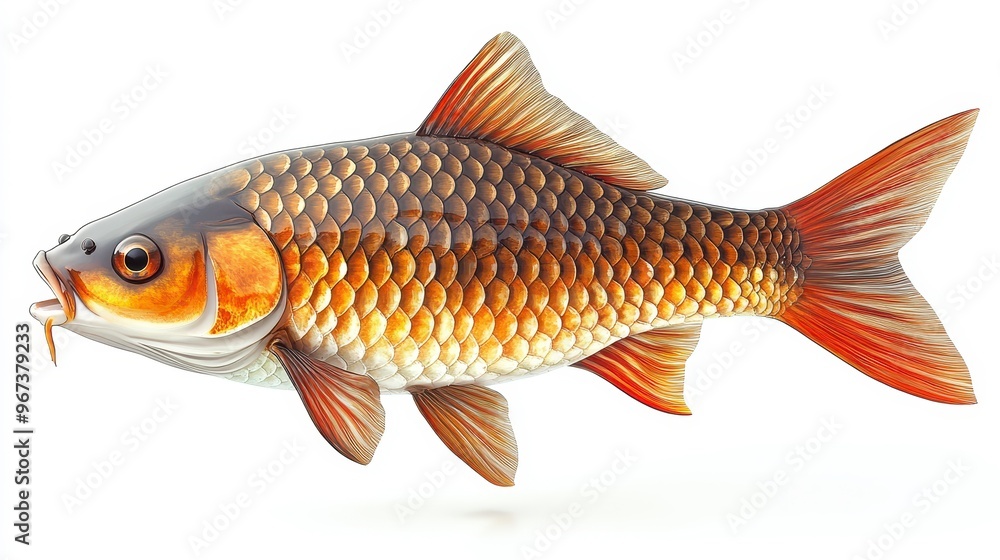 Carp clipart, element, 3D illustration, realistic, isolated on white background Carp clipart, element, 3D illustration, realistic, isolated on white background