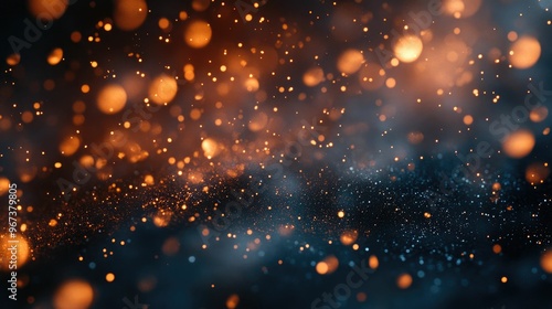 Abstract background with glowing particles and bokeh effect.