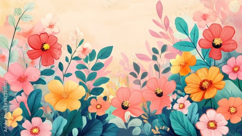 Charming 2D cartoon illustration featuring a delightful floral design perfect for romantic themes