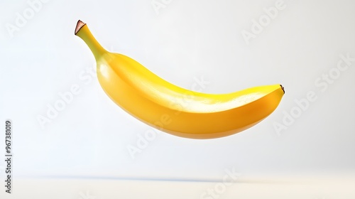 3. **A 3D render of a ripe banana in freefall, its yellow peel contrasting sharply against a pure white background photo