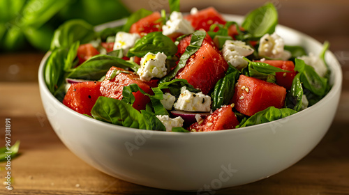 Salad With Watermelon And Feta Cheese.