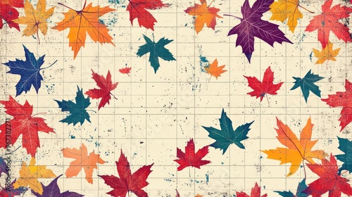 Wallpaper Mural Colorful autumn leaves scattered on a grid surface for coloring activities Torontodigital.ca