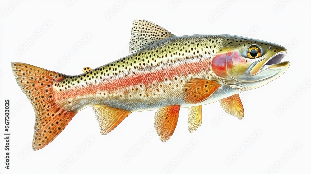 Rainbow trout clipart, element, 3D illustration, realistic, isolated on white background