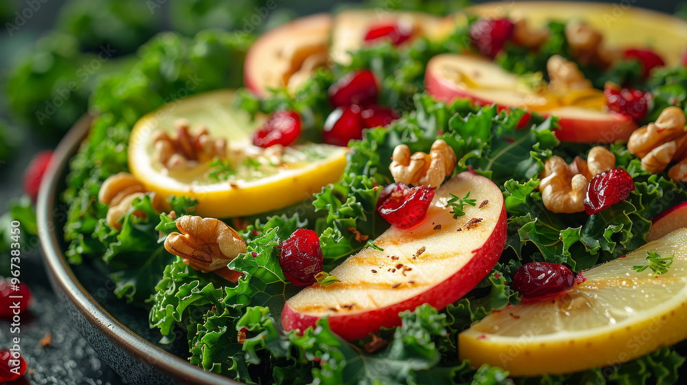 Vibrant Kale & Apple Salad with Walnuts, Cranberries, and Lemon-Olive Oil Dressing Vibrant Kale & Apple Salad with Walnuts, Cranberries, and Lemon-Olive Oil Dressing