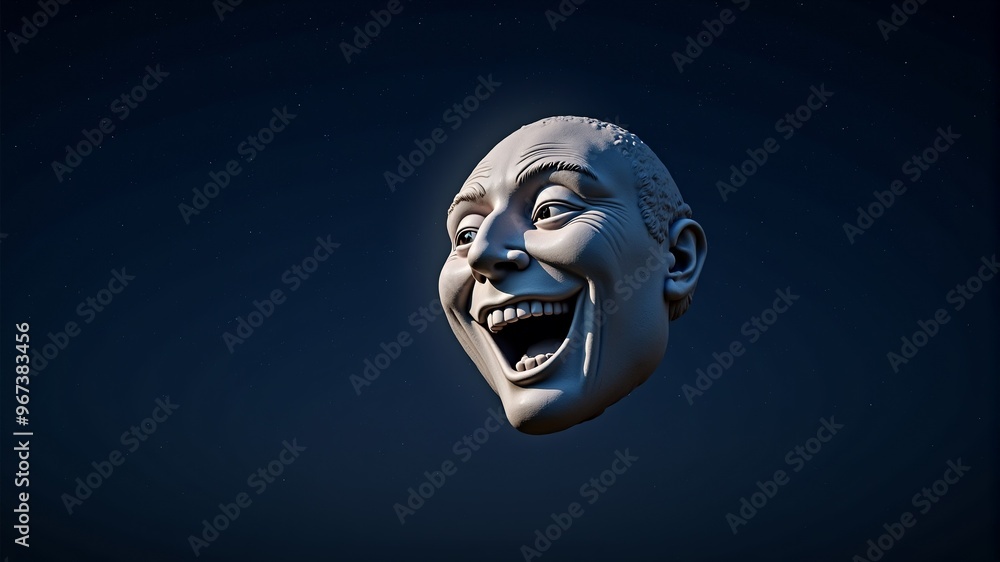 laughing clay face on a dark blue background laughing clay face on a dark blue background