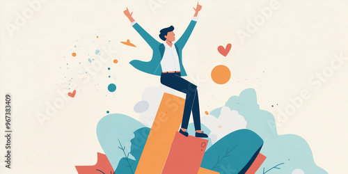 Wallpaper Mural man celebrating his success. vector illustration. dreams come true Torontodigital.ca