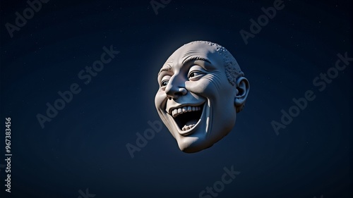 laughing clay face on a dark blue background photo