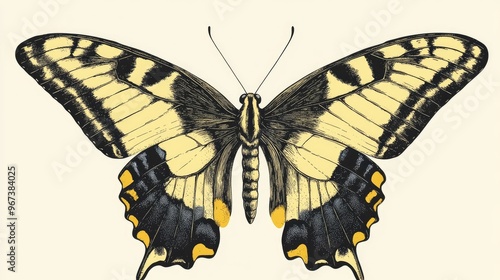 Detailed illustration of a butterfly showcasing its wings. photo