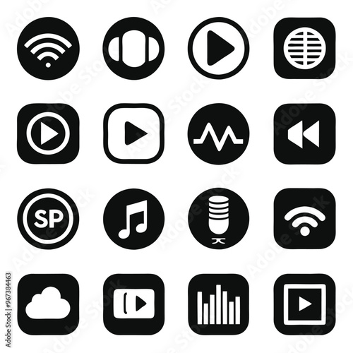 16 Different Color Icon Logo Realistic One Color Music Icons: SoundCloud, Spotify, YouTube Music, Tidal, Deezer  photo